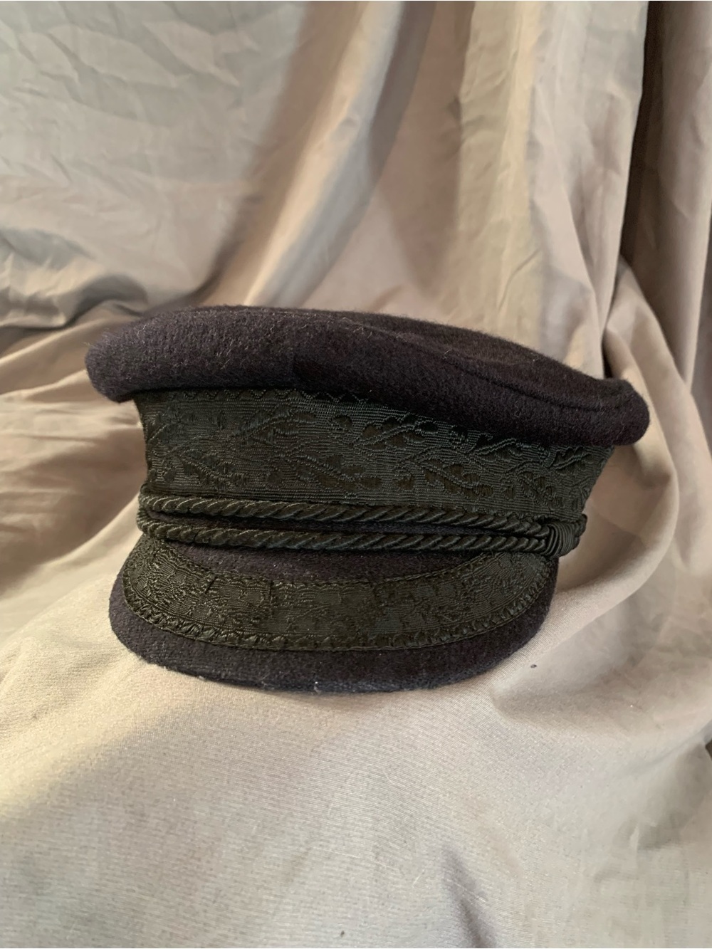 Black Wool-Blend Greek Fisherman Cap — Vintage